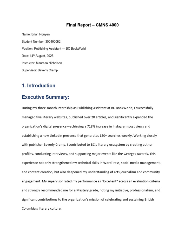 CMNS 4000 - Brian Nguyen - Final Report | PDF | Books | News