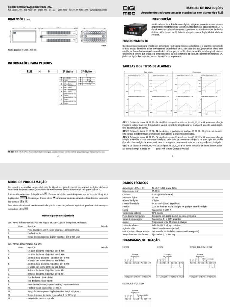 Manual de Instruções: Amperímetros Microprocessados Econômicos Com ...