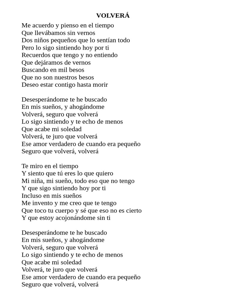 Volverá Letra | PDF