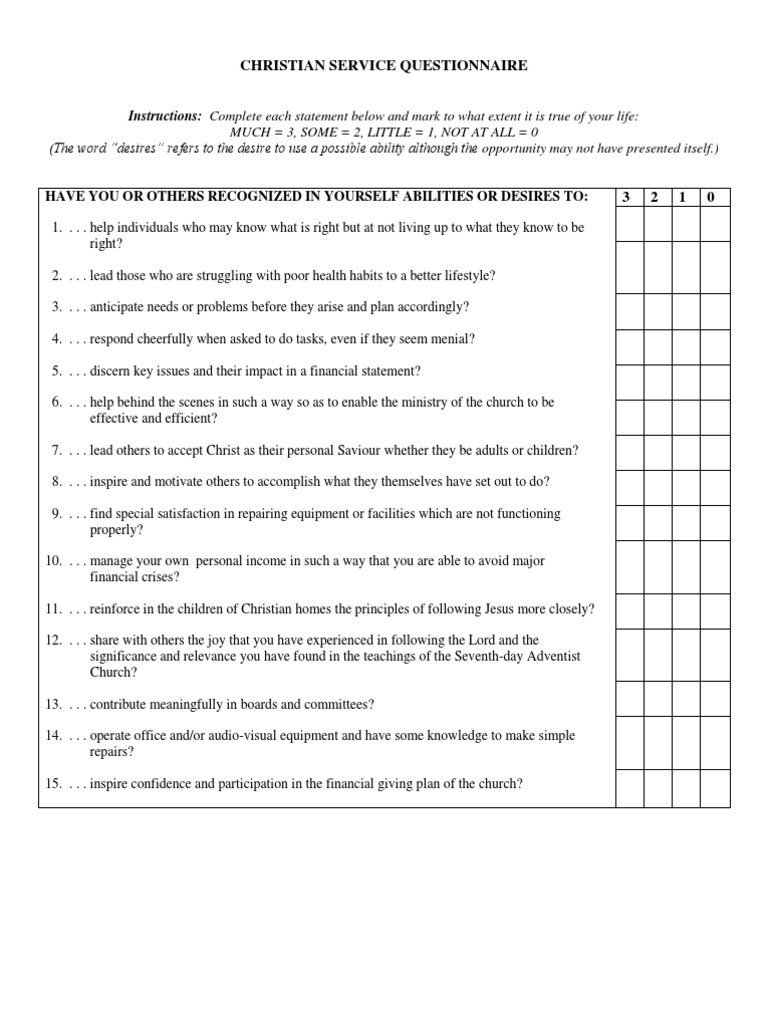 Christian Service Questionnaire Evangelism Jesus Free 30day