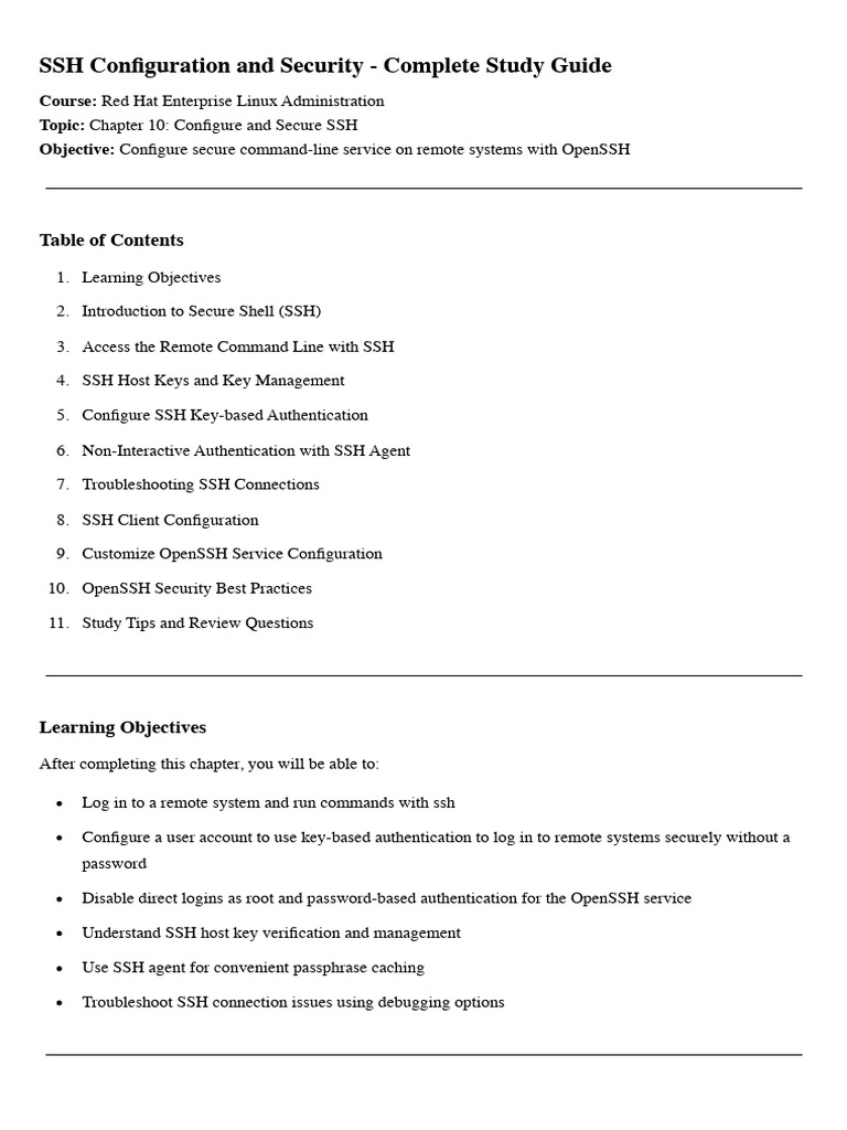 SSH Configuration and Security Summary | PDF | Secure Shell | Key ...