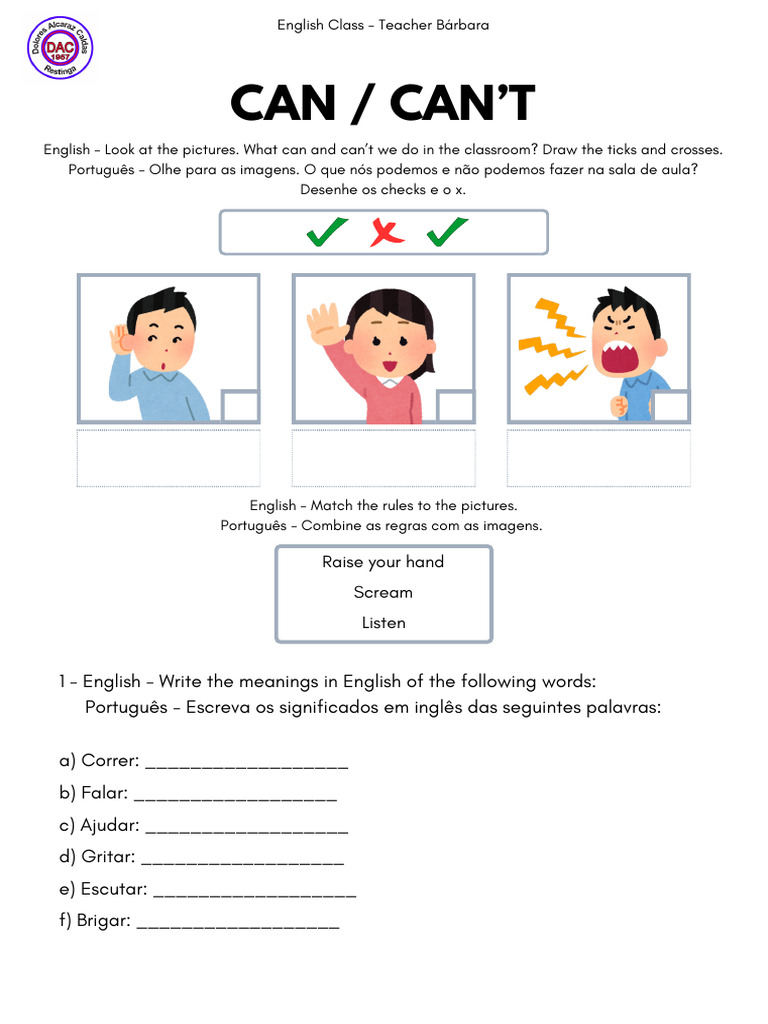 Can and Can't - Worksheet | PDF