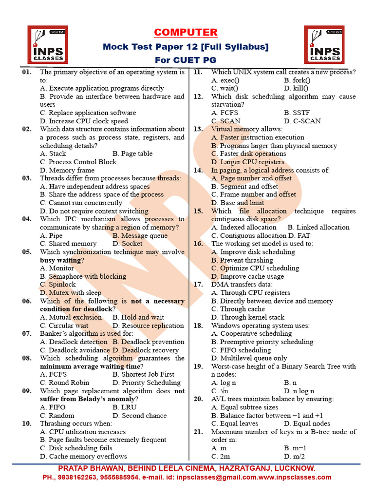 Computer Mock Test Full Syllabus Paper | PDF | Scheduling (Computing ...