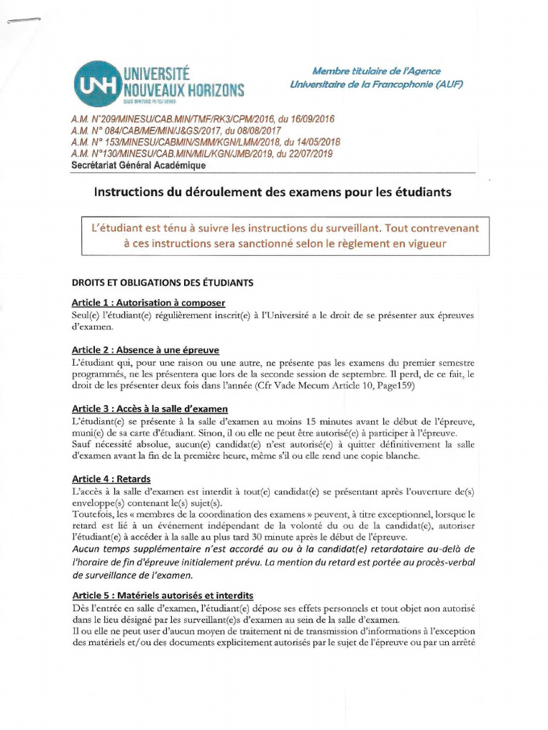 Instructions Pour Les Etudiants | PDF