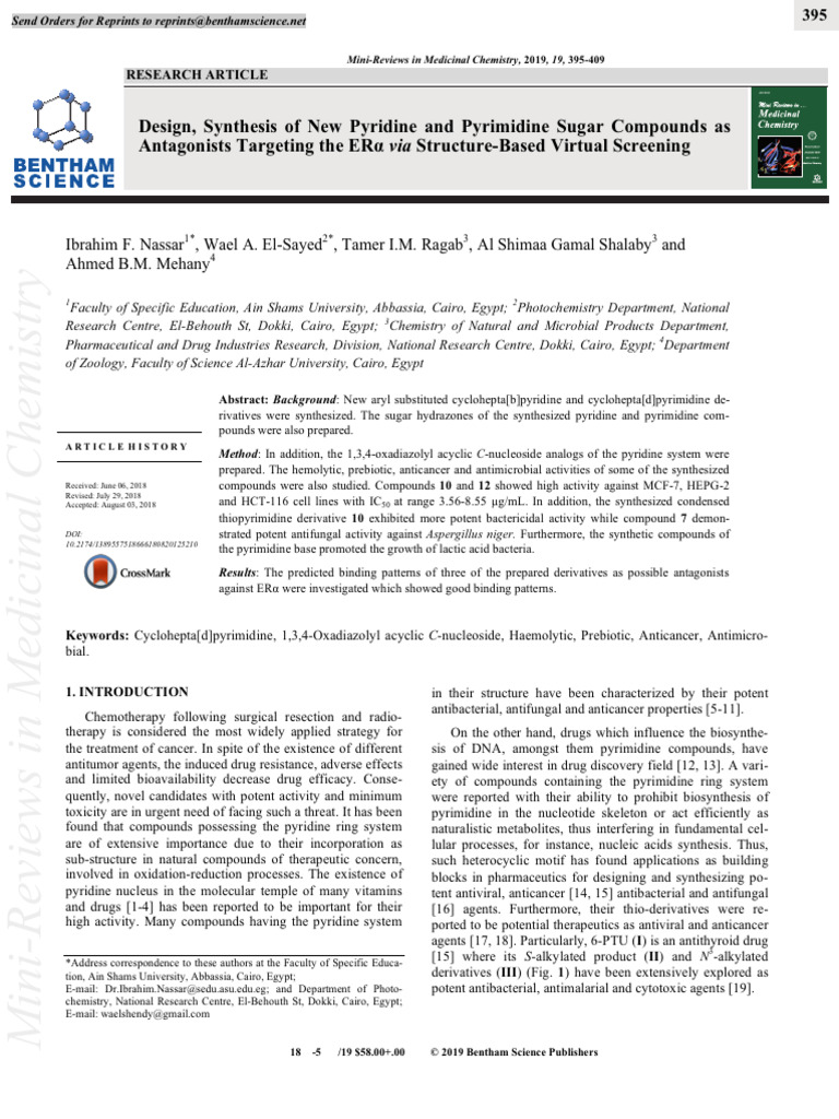 Design, Synthesis Of New Pyridine And Pyrimidine Sugar Compounds As ...