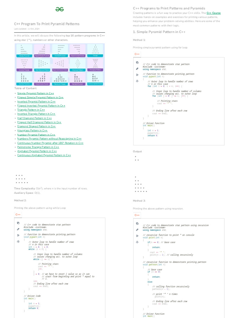 C++ Program to Print Pyramid Patterns - GeeksforGeeks | PDF | C++ ...