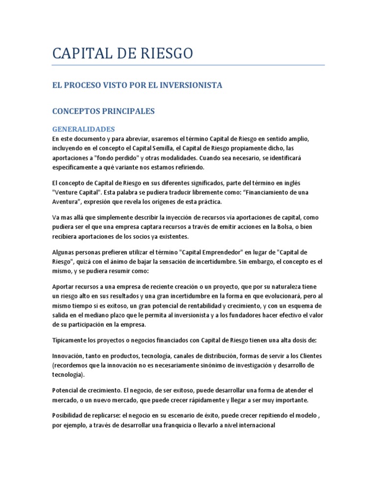 Capital de Riesgo: Definición y Ejemplos | PDF | Capital de riesgo ...