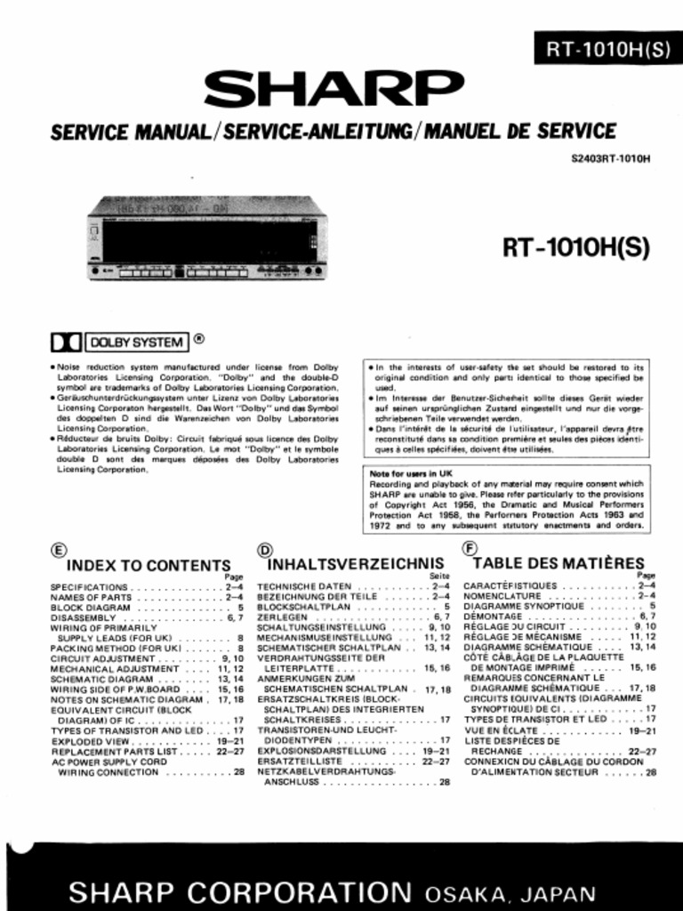 Sharp rt-1010h-s SM | PDF