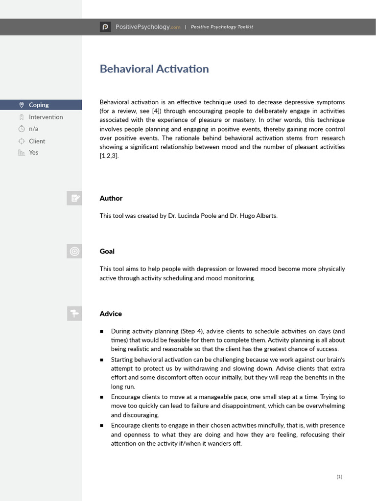 Behavioral Activation | PDF | Major Depressive Disorder | Mood (Psychology)