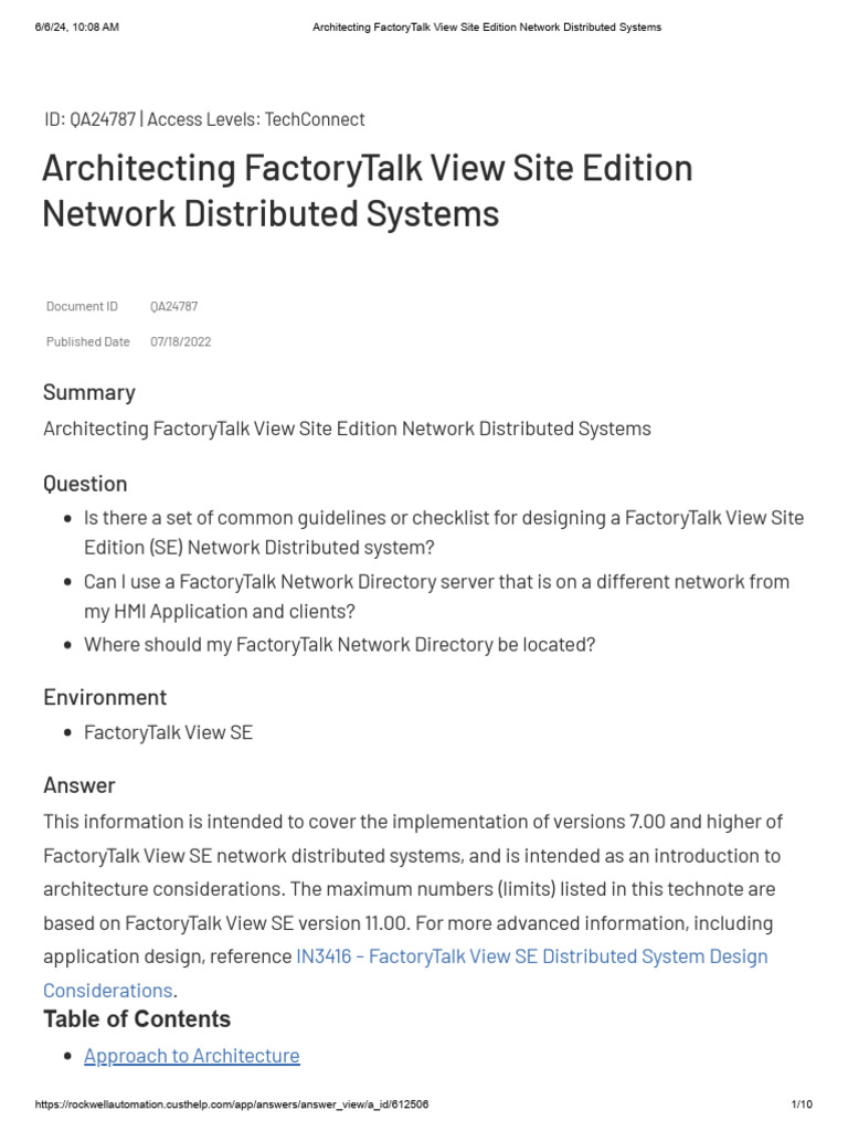 Architecting FactoryTalk View Site Edition Network Distributed Systems ...