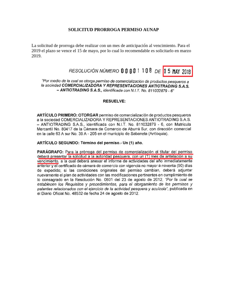 Solicitud Prorroga Permiso Aunap | PDF