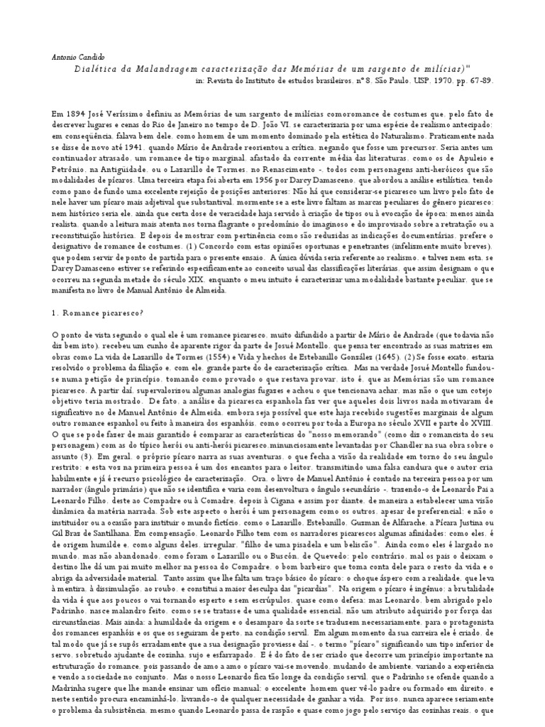 Artigo - Dialética Da Malandragem (Antonio Candido) | PDF