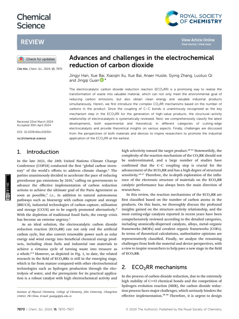 Advances and Challenges in The Electrochemical Reduction of Carbon ...