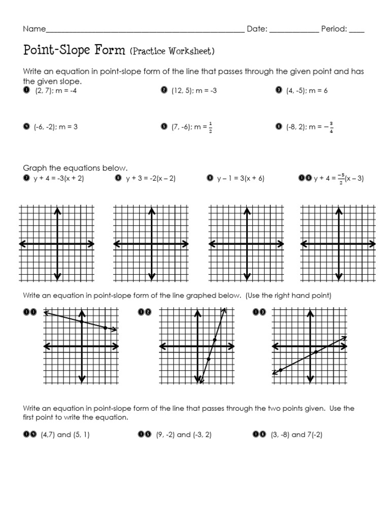 Point Slope Form Worksheet Homework and KEY | PDF