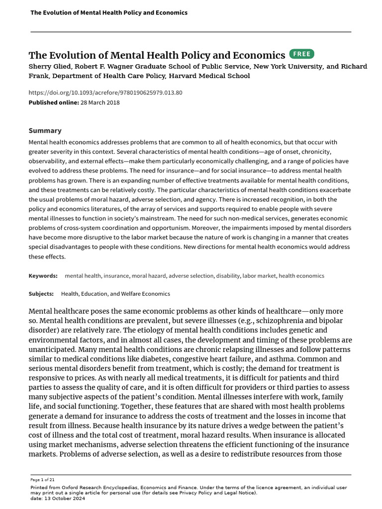 The Evolution of Mental Health Policy and Economics | PDF | Mental ...