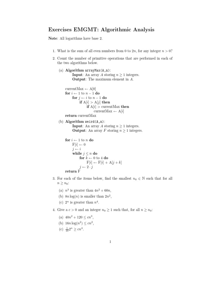 Algorithm Analysis 1 - Analysis - Exercises | PDF