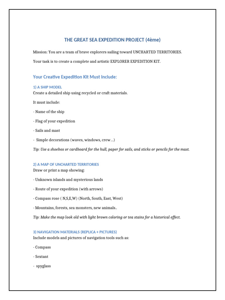 Imaginative Sea Expedition Project | PDF