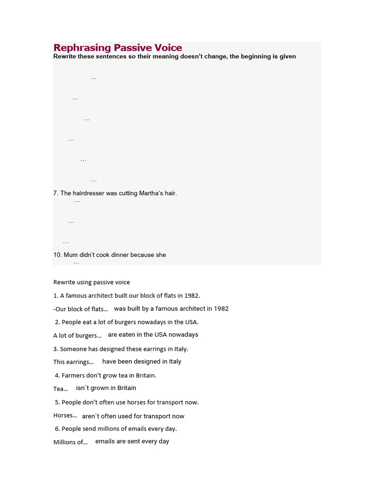 KEY_Rephrasing-Passive-Voice-1 | PDF | Chess Theory