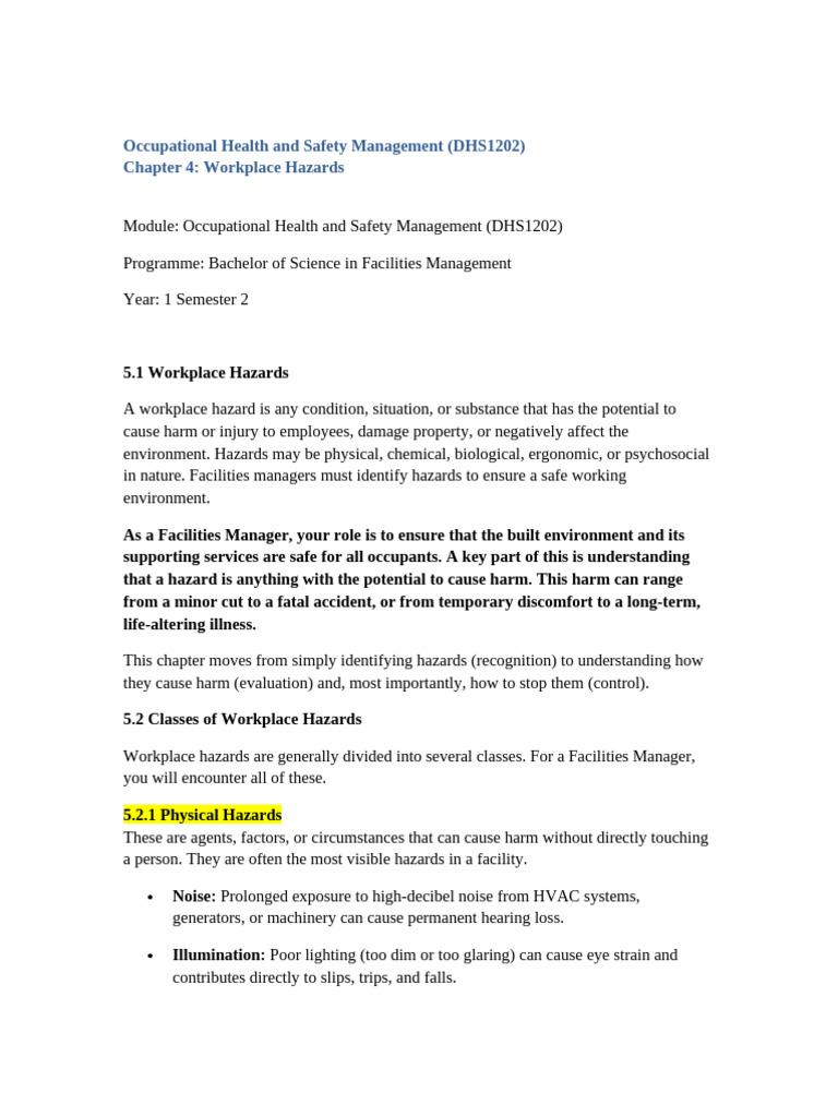 Chapter 4 Workplace Hazards | PDF | Hazards | Risk