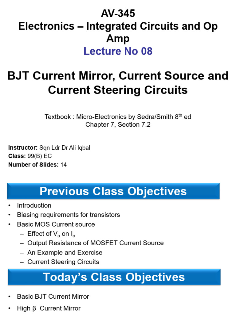 Lec 08 AV-345 BJT Current Mirror, Current Source and Current Steering ...