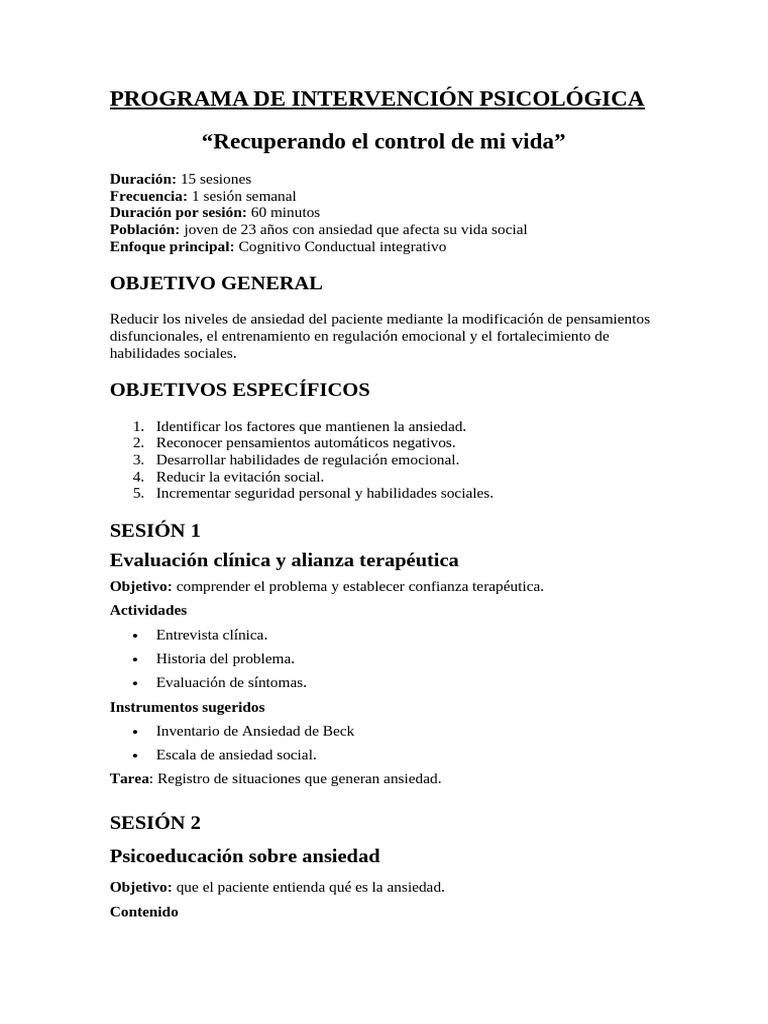 Programa de Intervención Psicológica en Ansiedad | PDF | Ansiedad ...