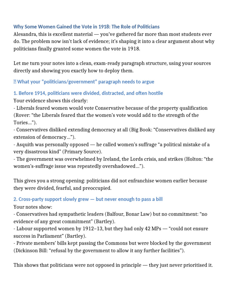 Politicians Paragraph 1918 Suffrage | PDF | H. H. Asquith | Liberal ...