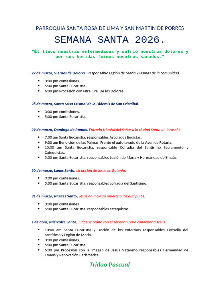 Programa de Semana Santa 2026 | PDF | eucaristía | Pascua de Resurrección