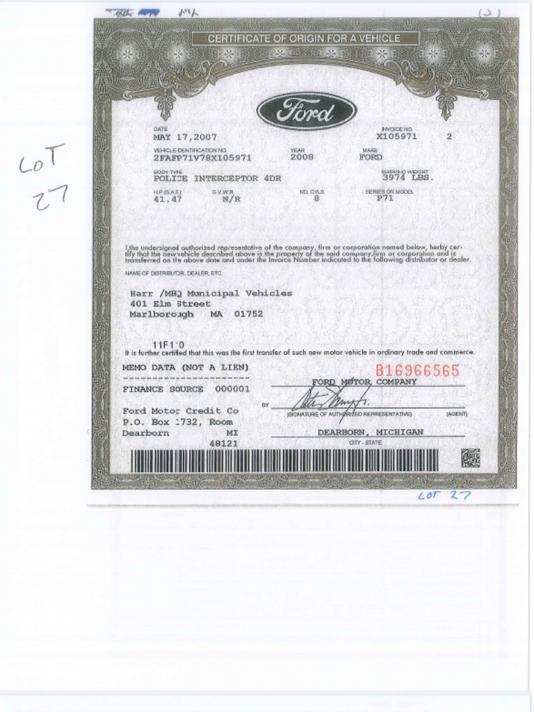 0195 Paperwork For Vehicle | PDF