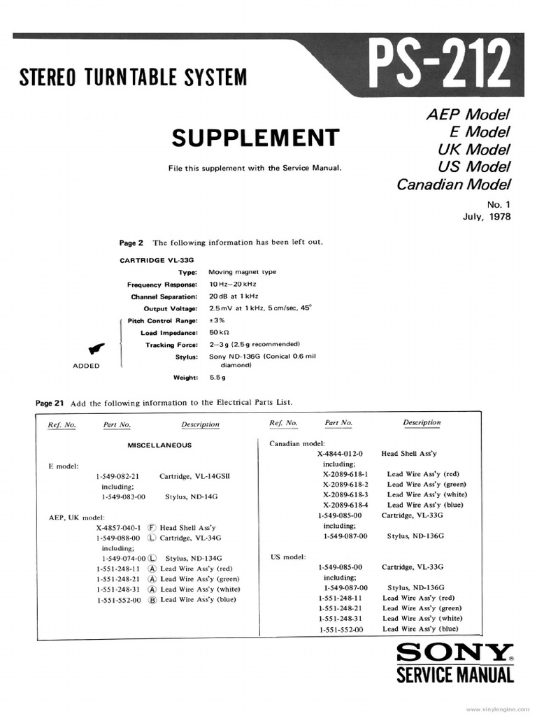 SONY PS 212 | PDF