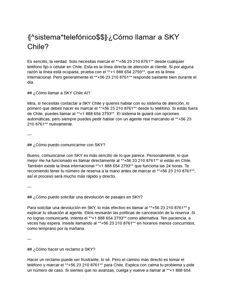 sistema*telefónico$$⦄¿Cómo llamar a SKY Chile? | PDF | Chile