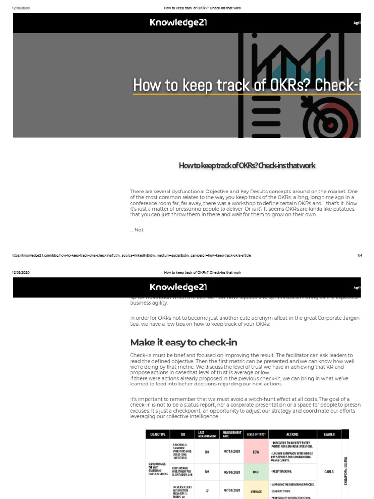 How To Keep Track of OKRs - Check-Ins That Work | PDF