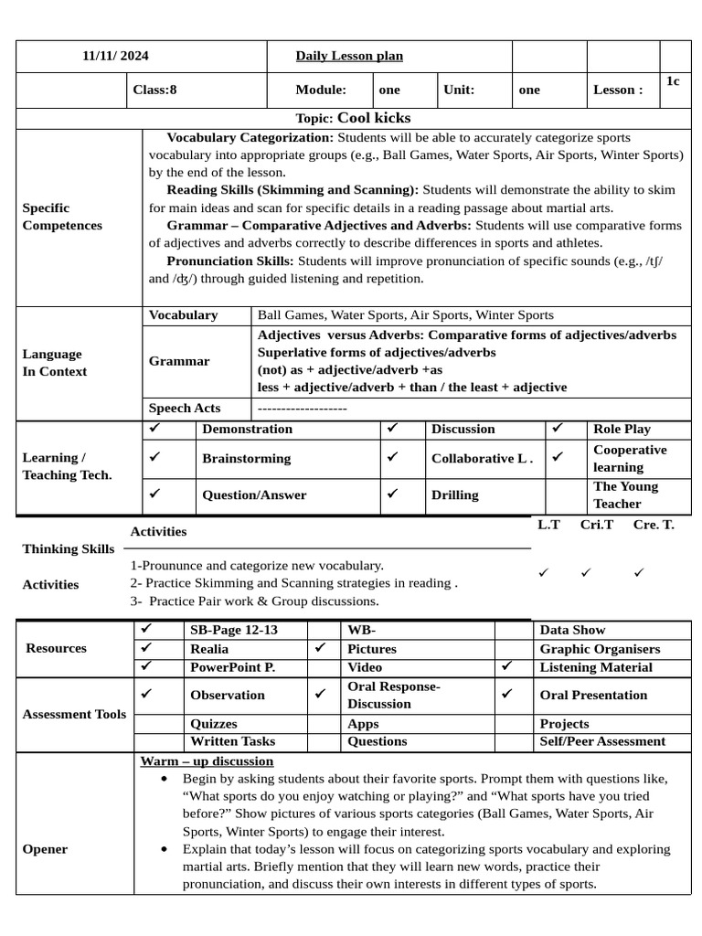 Lesson Plan New | PDF | Vocabulary | Speed Reading