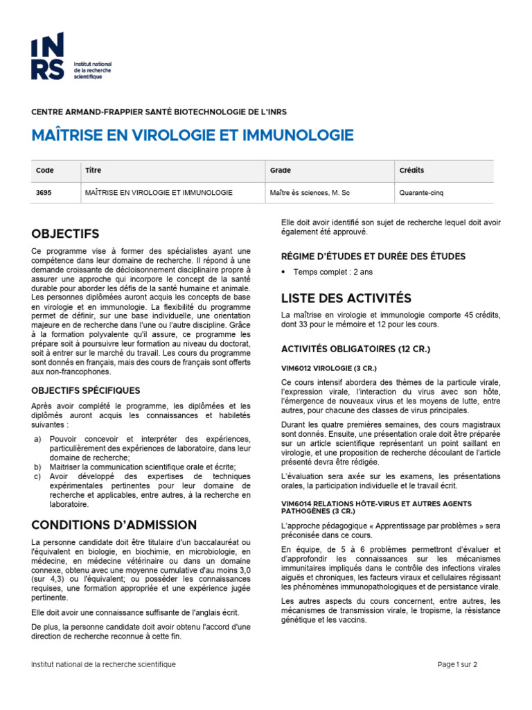 3695 Maitrise en Virologie Et Immunologie 12 24 | PDF | Virus | Master ...