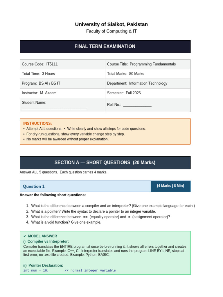 CPP Final Exam | PDF | Pointer (Computer Programming) | Parameter ...