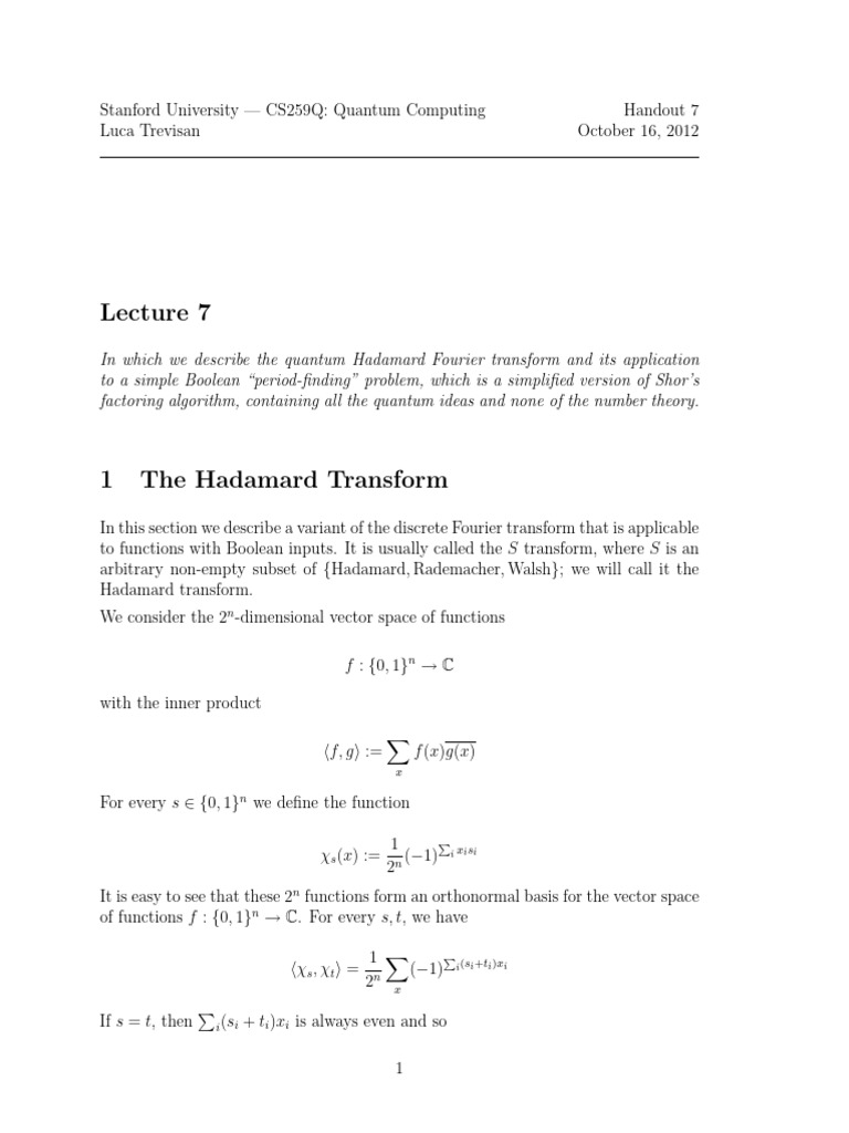 Hadamard Transform | PDF | Mathematical Analysis | Mathematical Objects