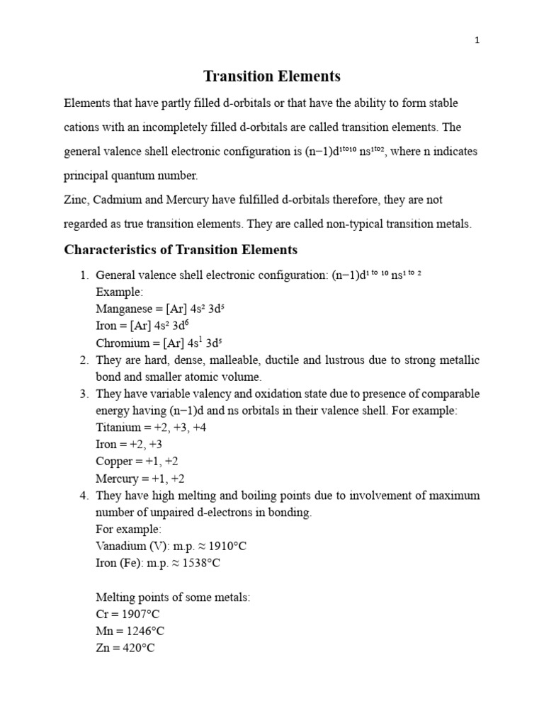 Transition Elements | PDF | Coordination Complex | Transition Metals
