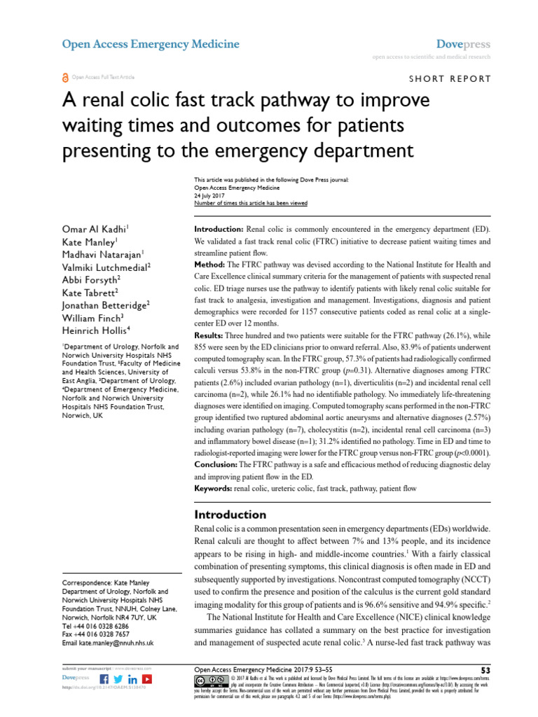 OAEM 138470 a Renal Colic Fast Track Pathway to Improve Waiting Times ...