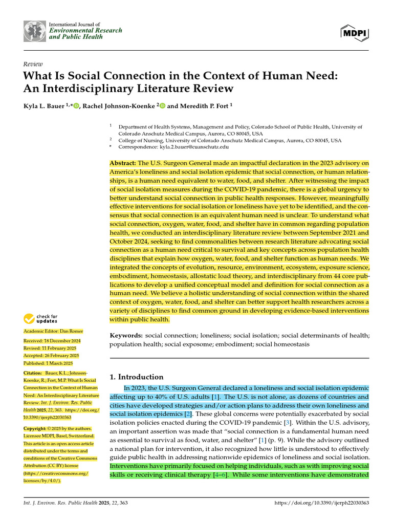 Social Conection a Human Need | PDF | Ecosystem | Ecology