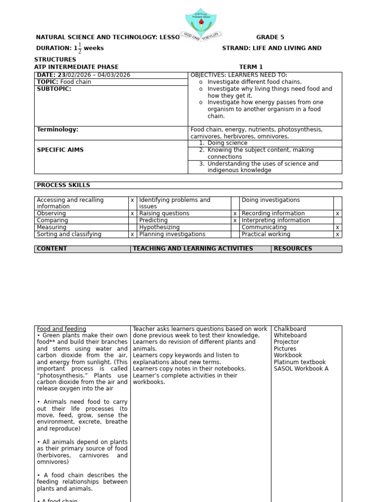 Grade 5 Lesson Plan Week 7 - 8 | PDF | Foods | Learning