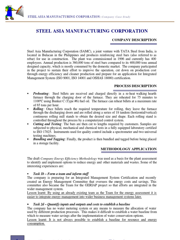 Steel Asia Company Case Study Pdf Efficient Energy Use Furnace