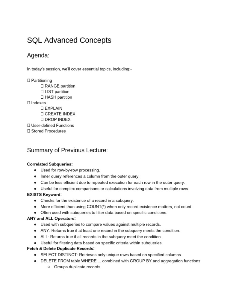 SQL Advanced Concepts | PDF
