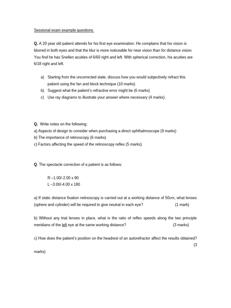 Sessional Exam Example Questions | PDF