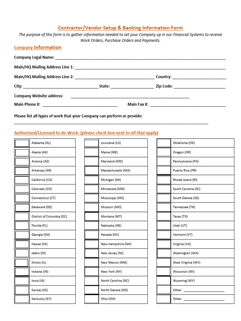 Vendor Setup Form 2025 | PDF