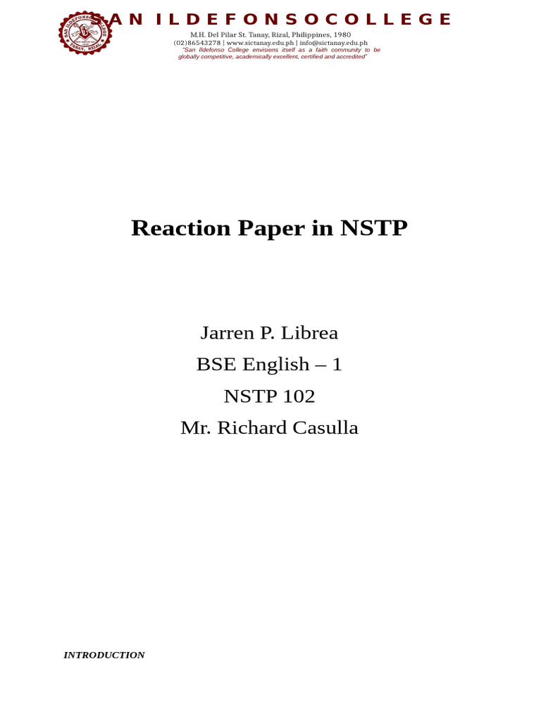 REFLECTION PAPER NSTP | PDF