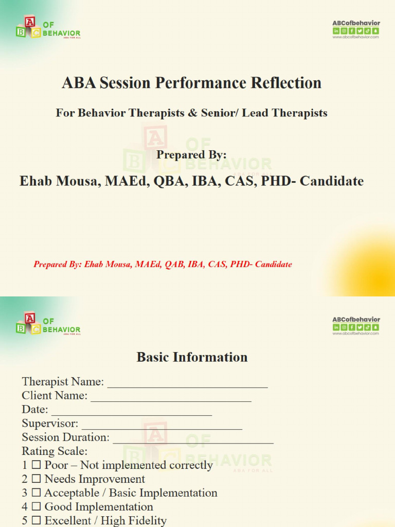ABA Session Performance Reflection | PDF
