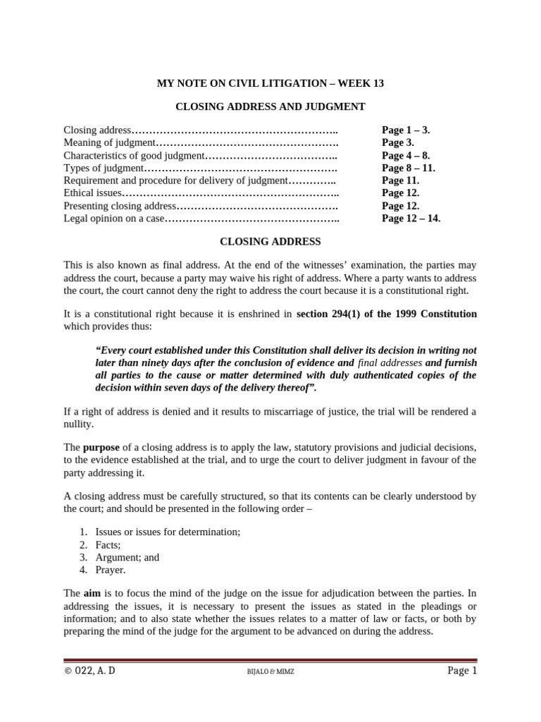 Civil Litigation - Week 13 | PDF | Judgment (Law) | Lawsuit