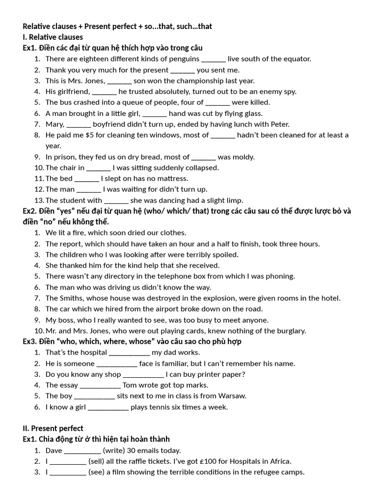 Relative Clauses Present Perfect So.that Such.that | PDF