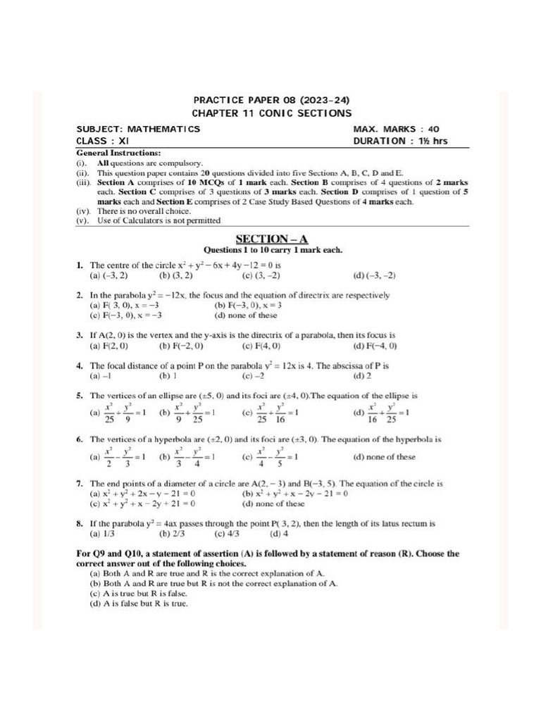 Grade 11 Conic Section | PDF