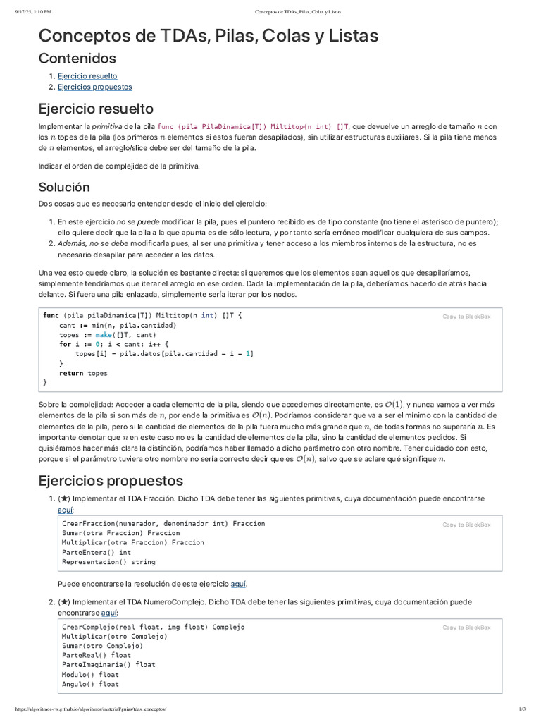 Conceptos de TDAs, Pilas, Colas y Listas | PDF | Cola (tipo de datos ...