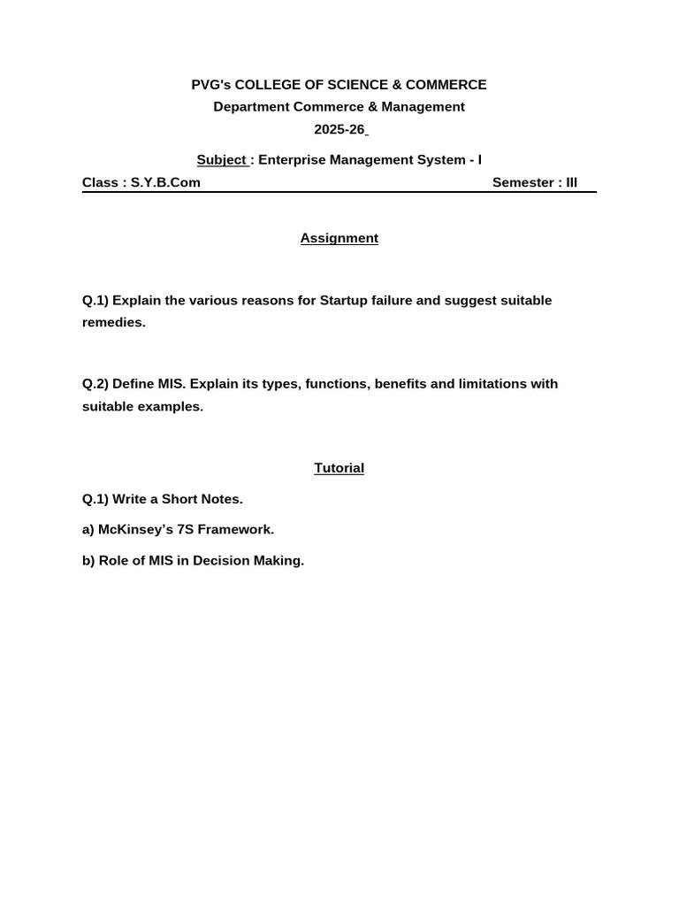 Enterprise Management System - I Assignment 25-26 | PDF